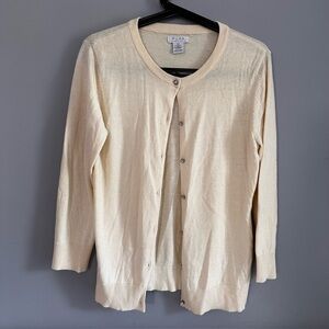 PURE ALFRED SUNG Cream Button Front Sweater Cotton & Cashmere Cardigan Size M